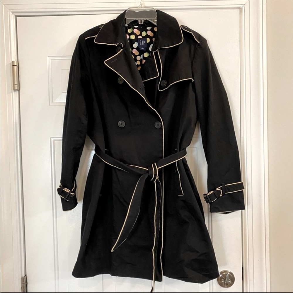 GAP Black Trench Coat with Cream Piping